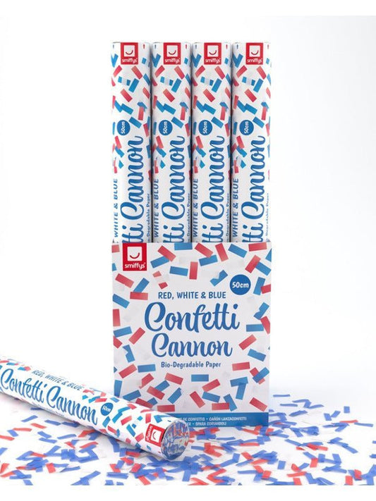 50cm Confetti Cannon, Red, White & Blue, DB of 12 - Adult Weekender