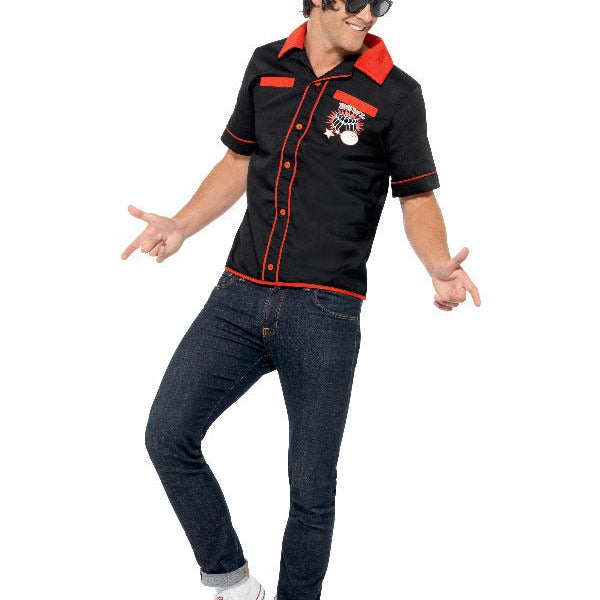 50s Bowling Shirt, Black - Adult Weekender