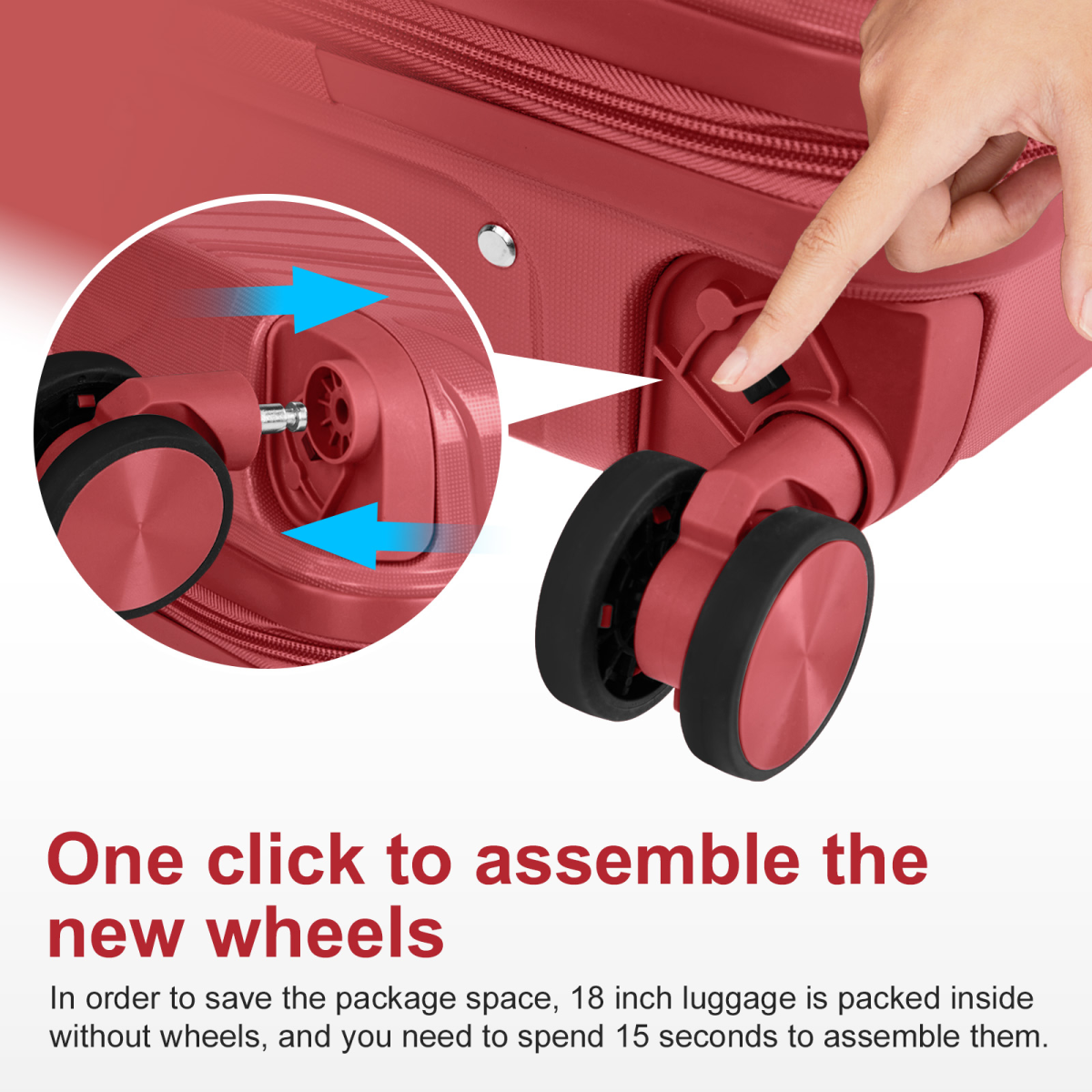 4-Piece Luggage Set with 2 Handbags & 8-Piece Toiletry Kit – Durable PP Suitcase (18in/20in/24in/28in) + 30L Travel Tote + 3L Crossbody Wash Bag – Iron Telescopic Handle – Red