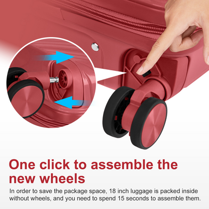 4-Piece Luggage Set with 2 Handbags & 8-Piece Toiletry Kit – Durable PP Suitcase (18in/20in/24in/28in) + 30L Travel Tote + 3L Crossbody Wash Bag – Iron Telescopic Handle – Red