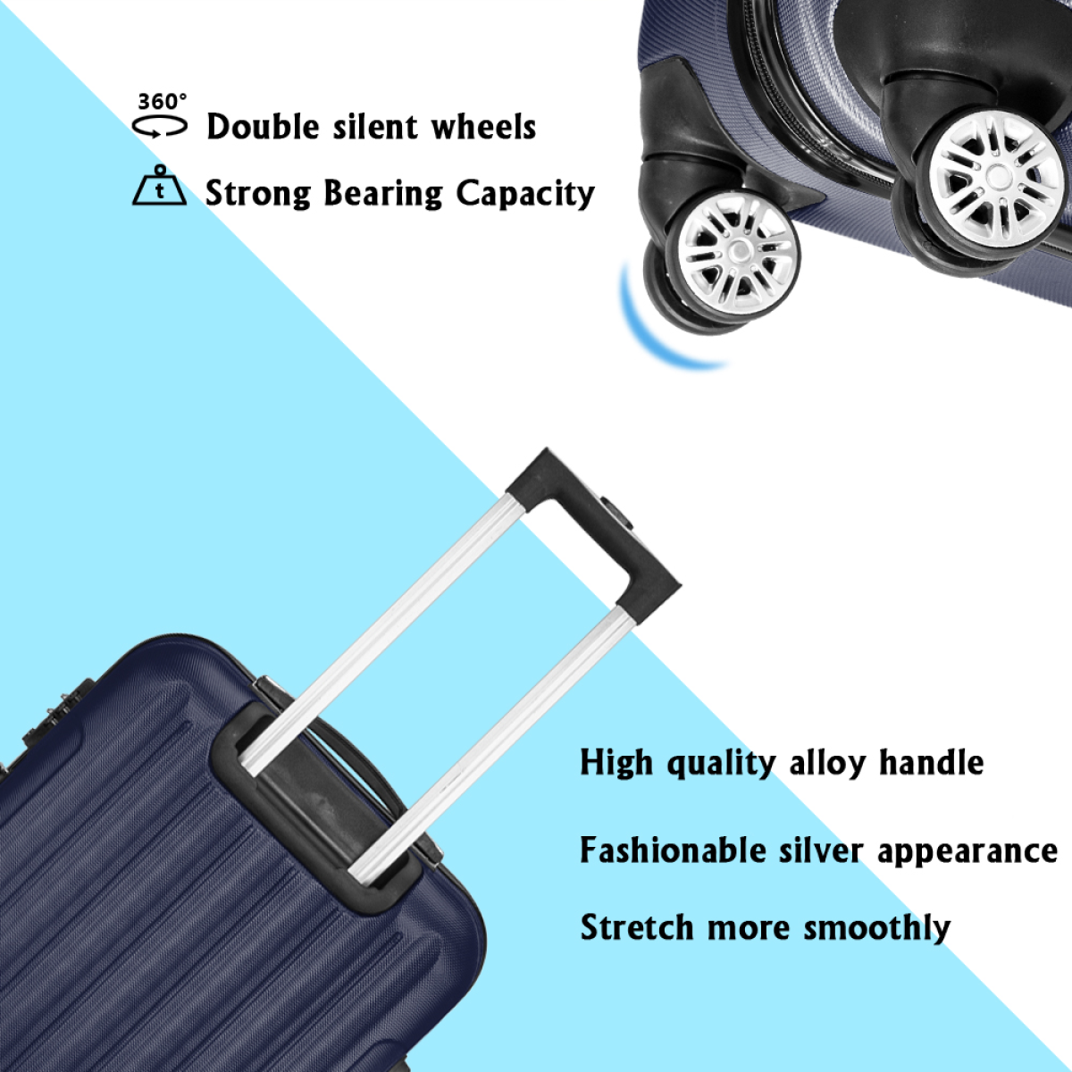 3 Pcs Suitcase Lightweight ABS Carry-on Hand Luggage 4 Spinner Wheels Trolley Case