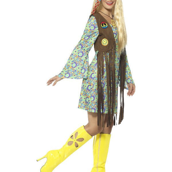 60s Hippie Chick Costume, with Dress, Multi - Colour - Adult Weekender