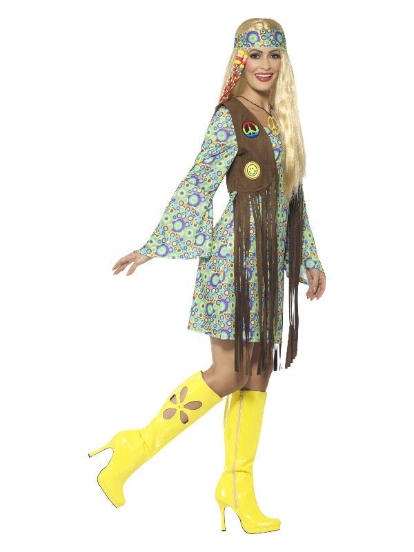 60s Hippie Chick Costume, with Dress, Multi - Colour - Adult Weekender