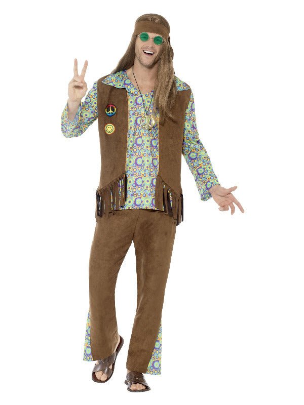 60s Hippie Costume, with Trousers, Top, Waistcoat, - Adult Weekender
