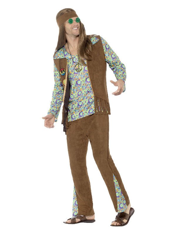 60s Hippie Costume, with Trousers, Top, Waistcoat, - Adult Weekender