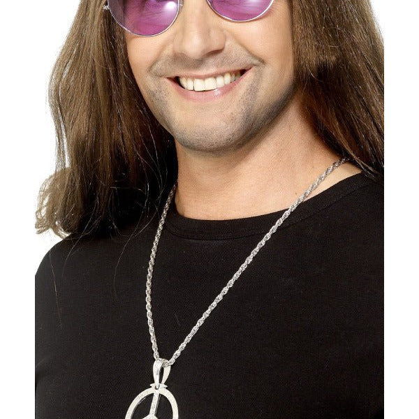 60s Peace Sign Hippie Medallion, Silver - Adult Weekender