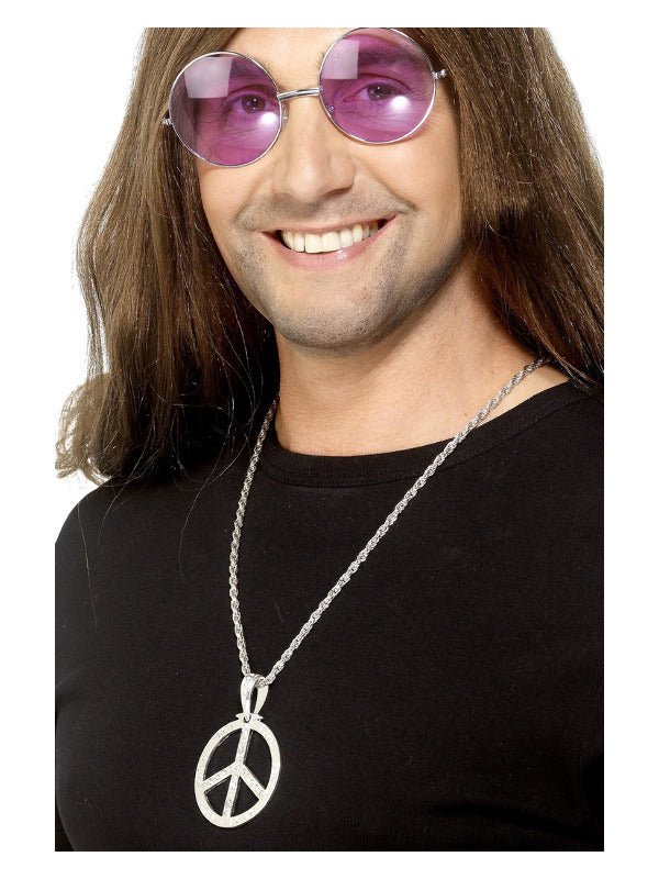 60s Peace Sign Hippie Medallion, Silver - Adult Weekender