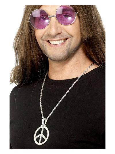 60s Peace Sign Hippie Medallion, Silver - Adult Weekender