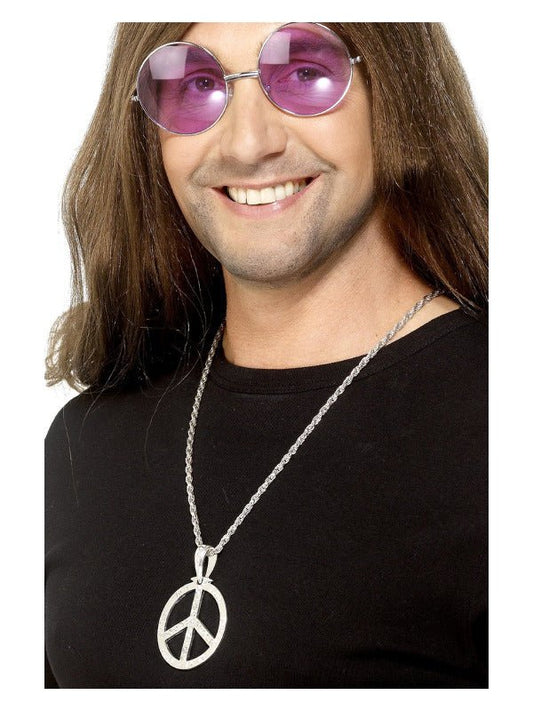 60s Peace Sign Hippie Medallion, Silver - Adult Weekender