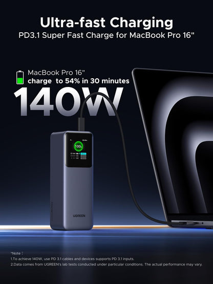 UGREEN Nexode Power Bank 25000mAh 200W PD 3.1 Laptop Portable Charger Fast Charging Smart Digital Display Battery Pack Compatible with Dell, HP, ASUS, iPad, iPhone Air/17/16, Galaxy S25, AirPods