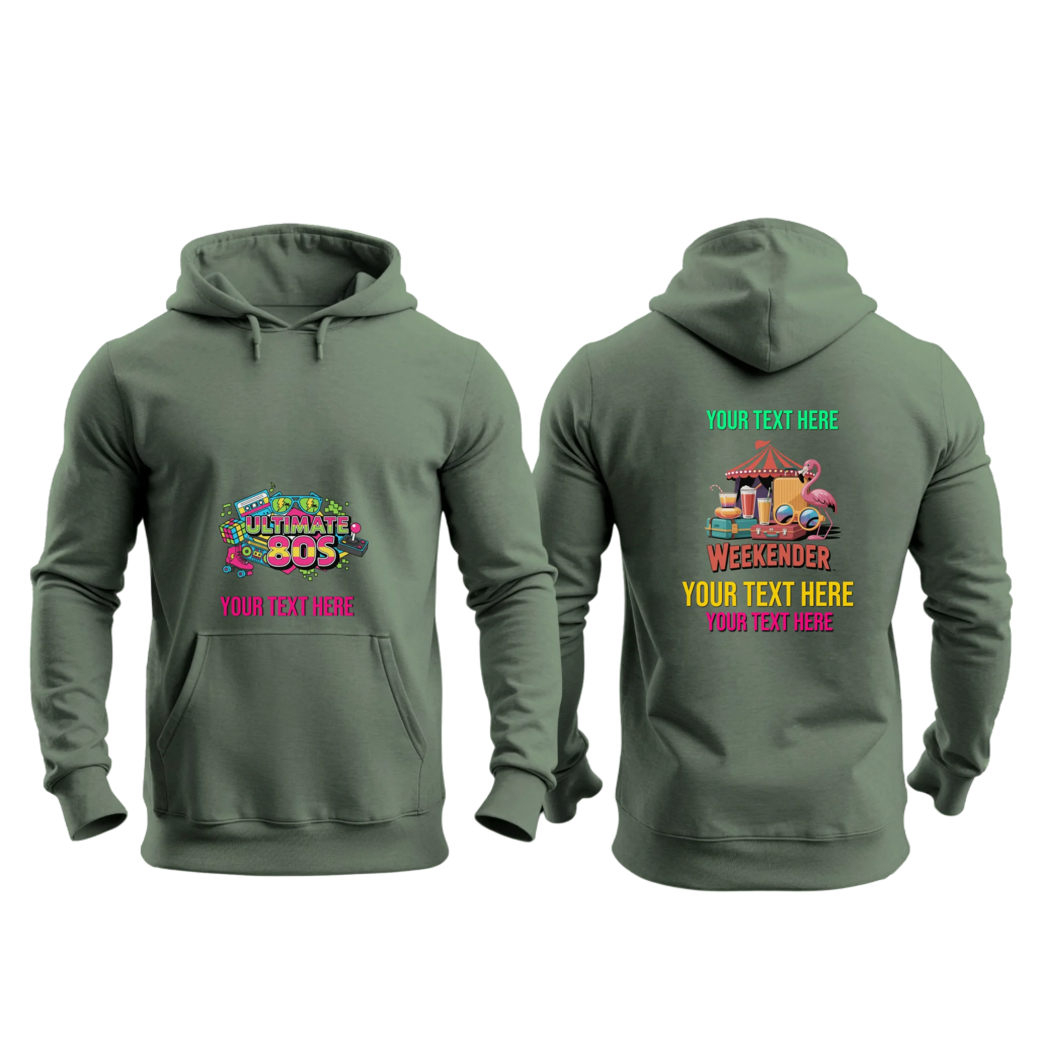 Gildan 18500 - Mockup Front and Back - Military Green