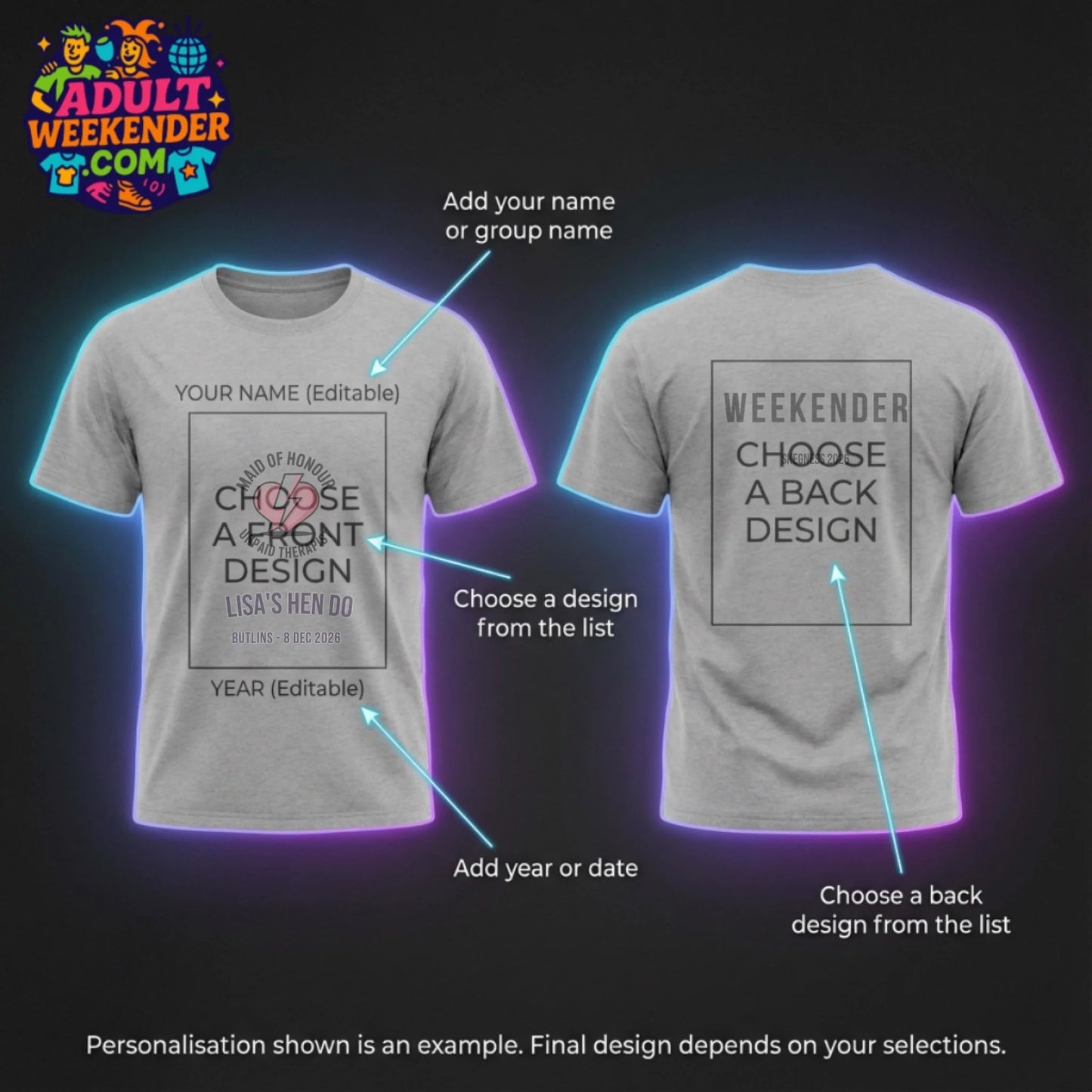 adult weekender t-shirt personalisation guide