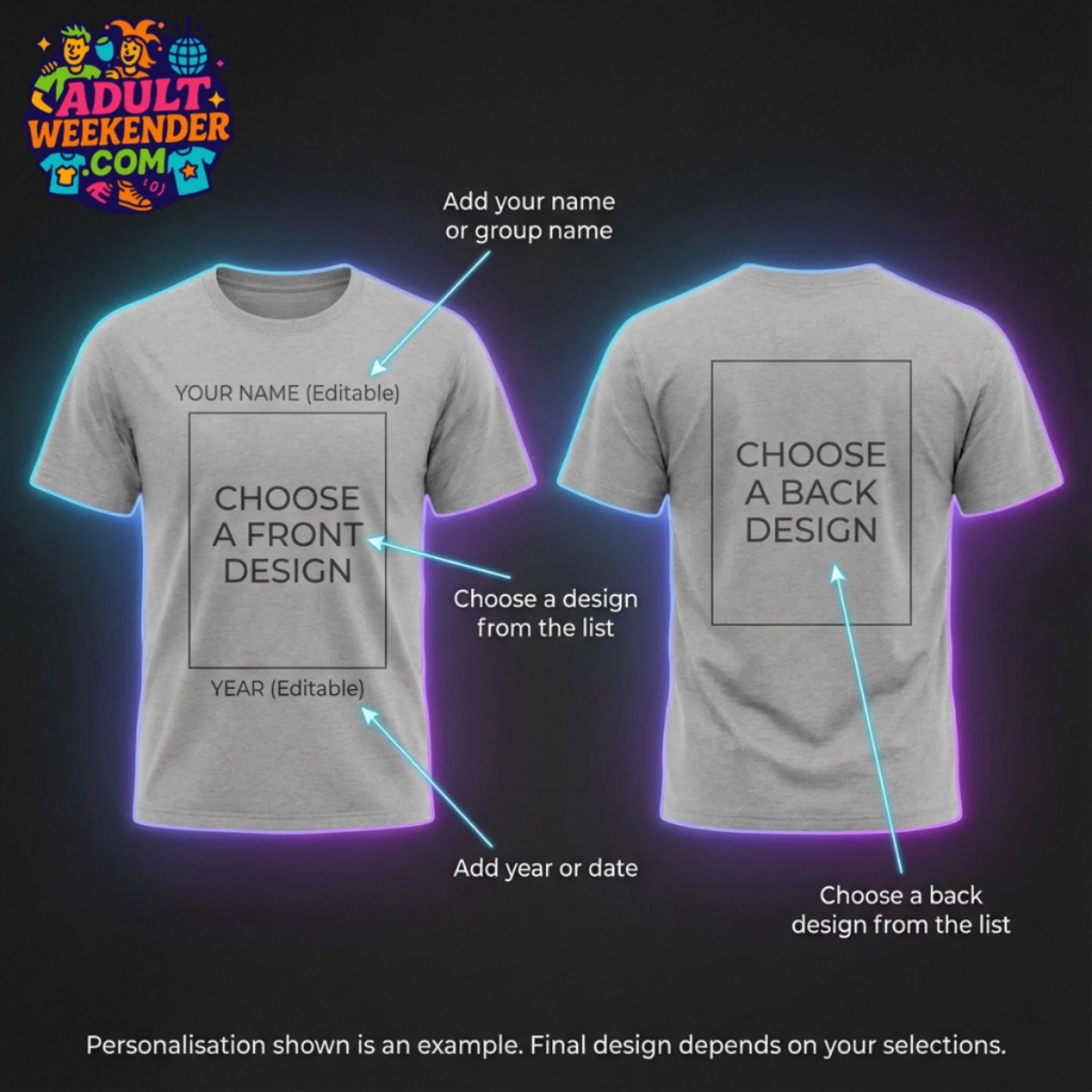 adult weekender t-shirt personalisation guide
