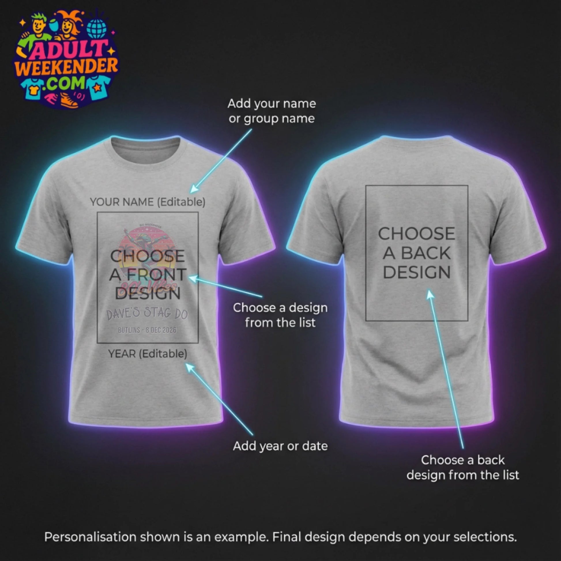 adult weekender t-shirt personalisation guide