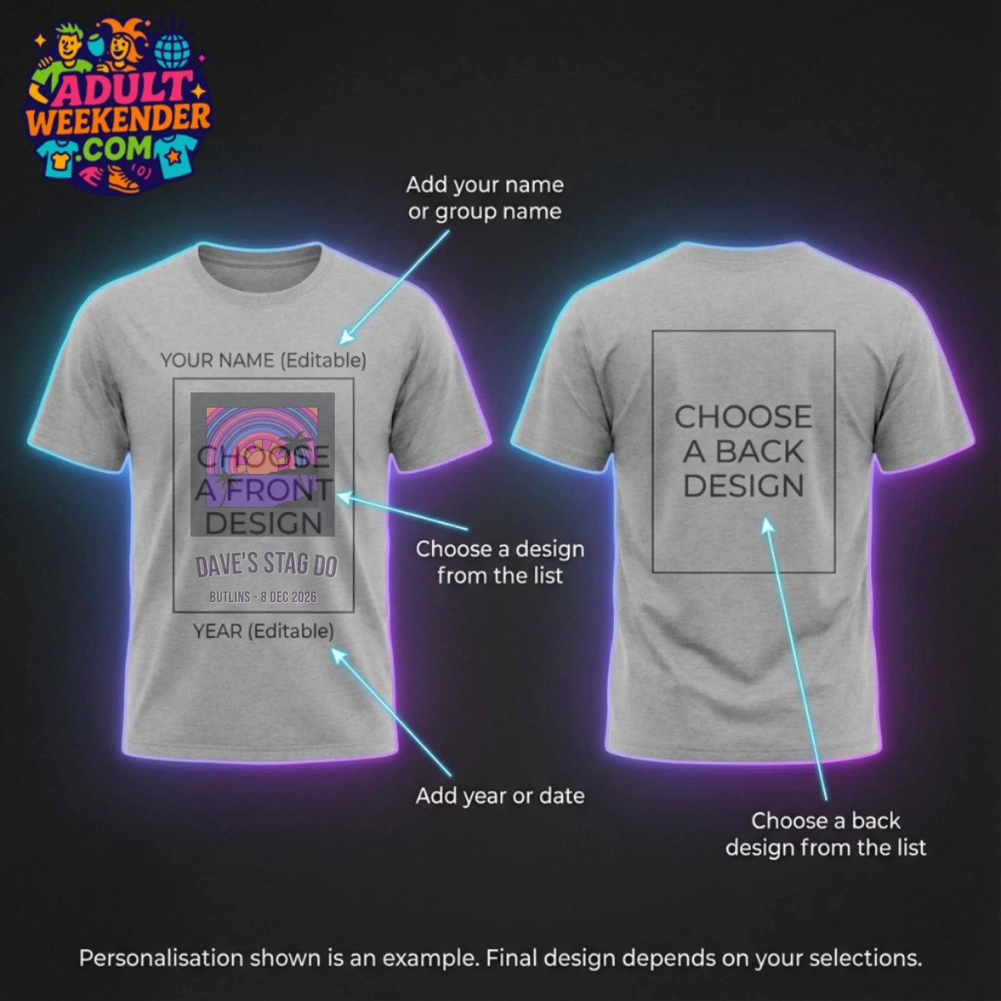 adult weekender t-shirt personalisation guide