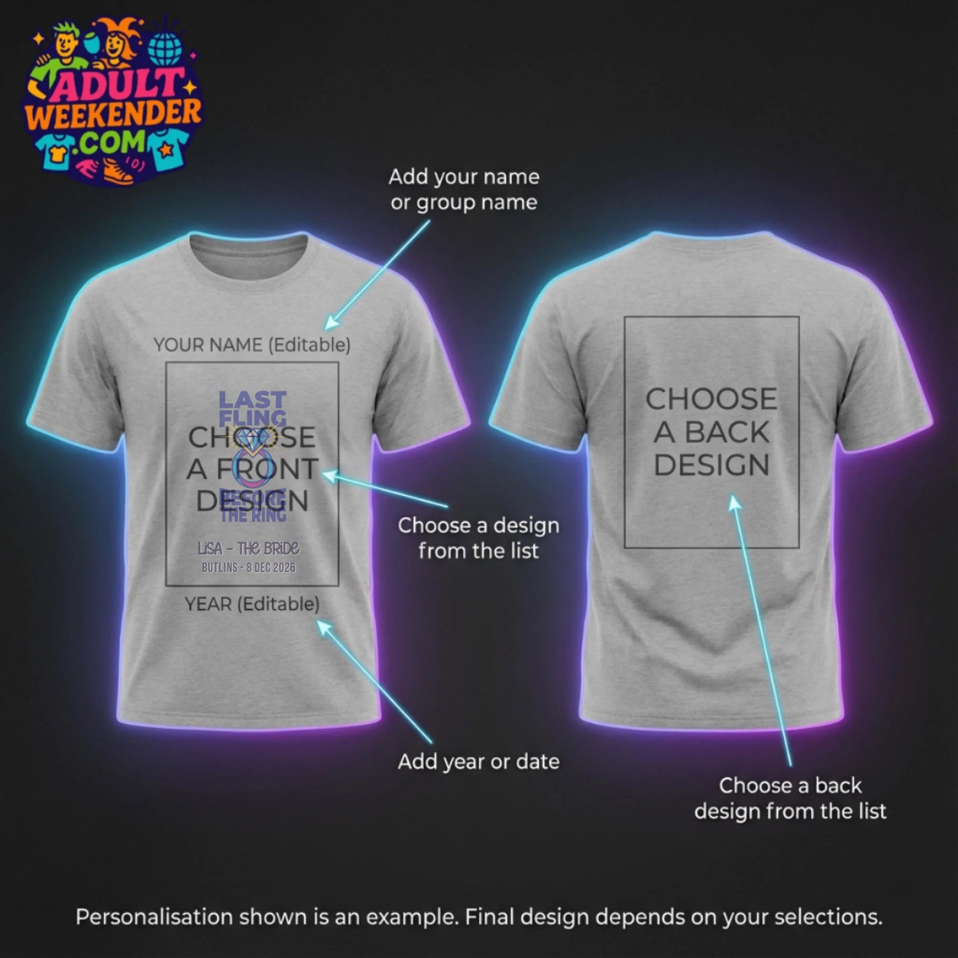 adult weekender t-shirt personalisation guide