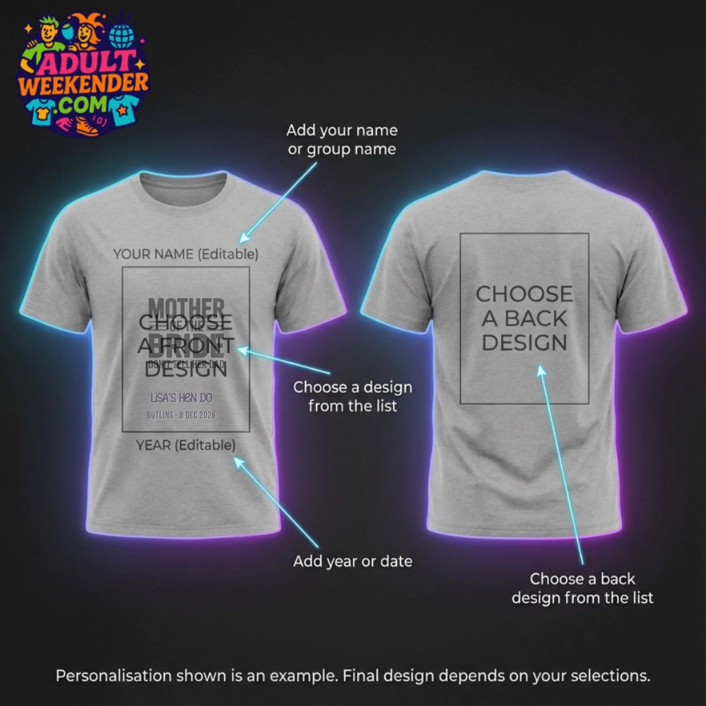 adult weekender t-shirt personalisation guide