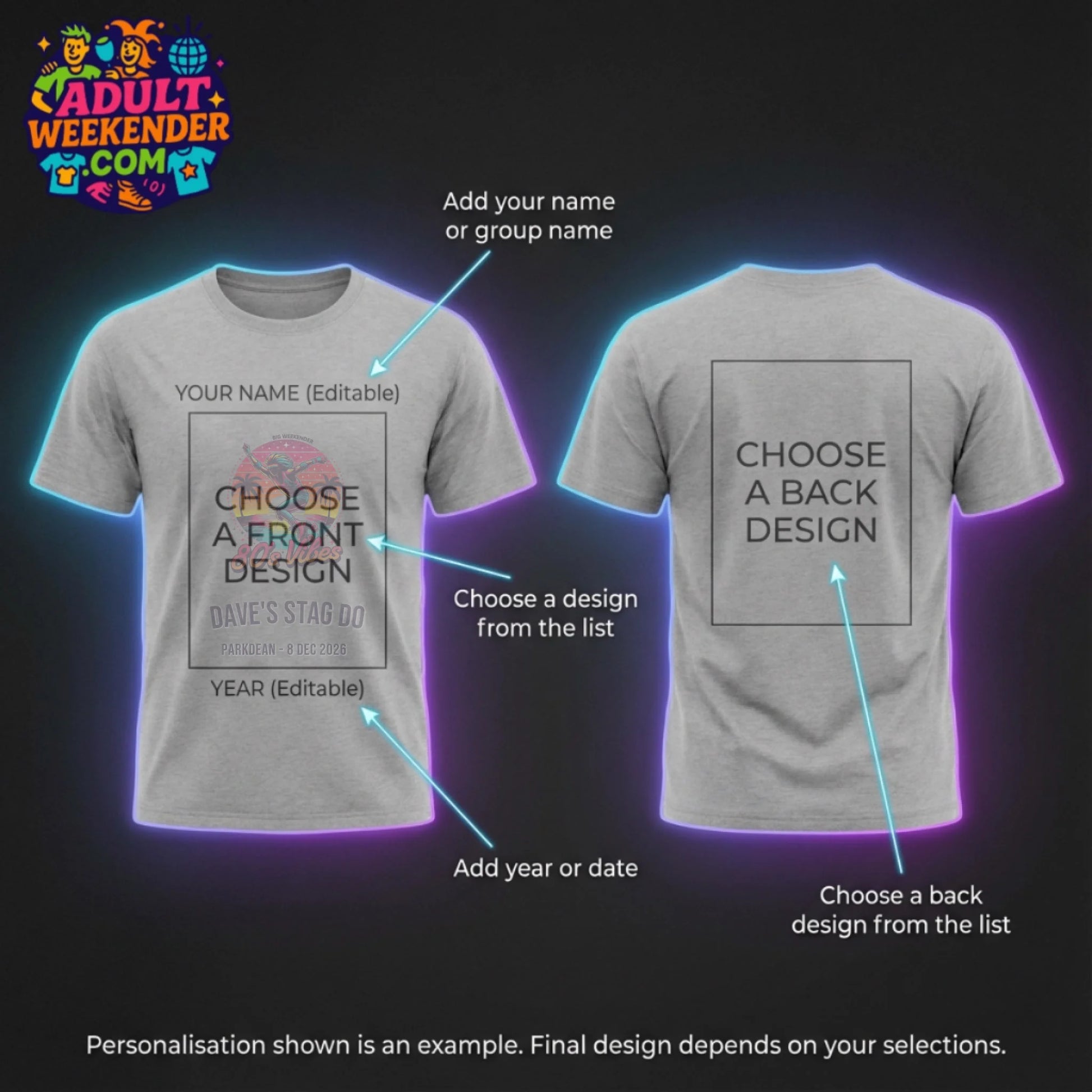 adult weekender t-shirt personalisation guide