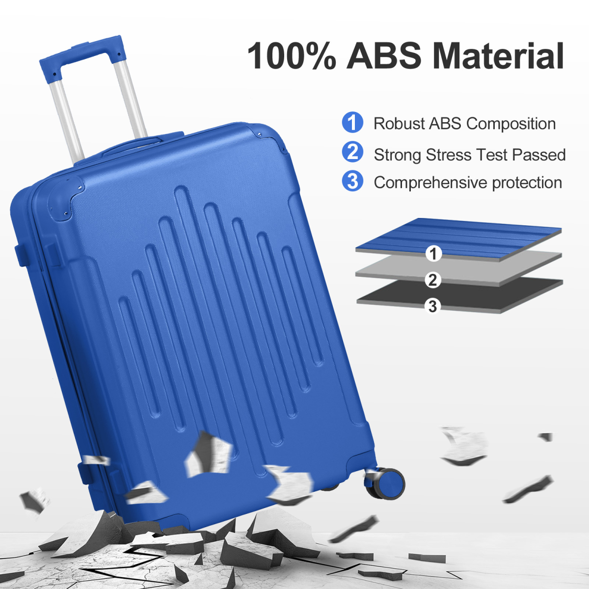Premium ABS Luggage Suitcase with Non-TSA Lock – 24in Deep Blue