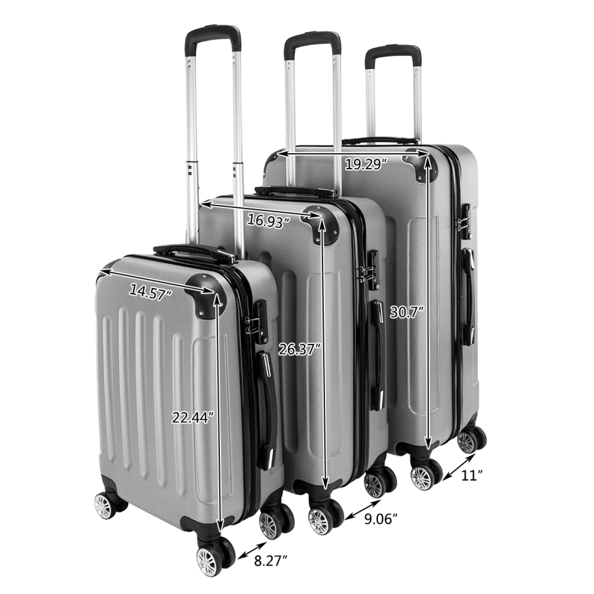 3 Pcs Suitcase Lightweight ABS Carry-on Hand Luggage 4 Spinner Wheels Trolley Case