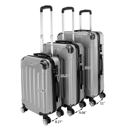 3 Pcs Suitcase Lightweight ABS Carry-on Hand Luggage 4 Spinner Wheels Trolley Case