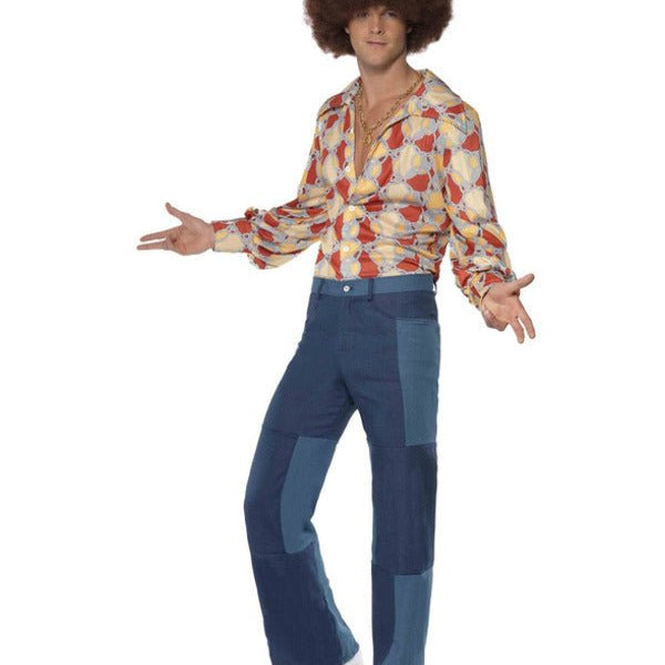 70s Deluxe Flared Trousers, Mens, Blue - Adult Weekender