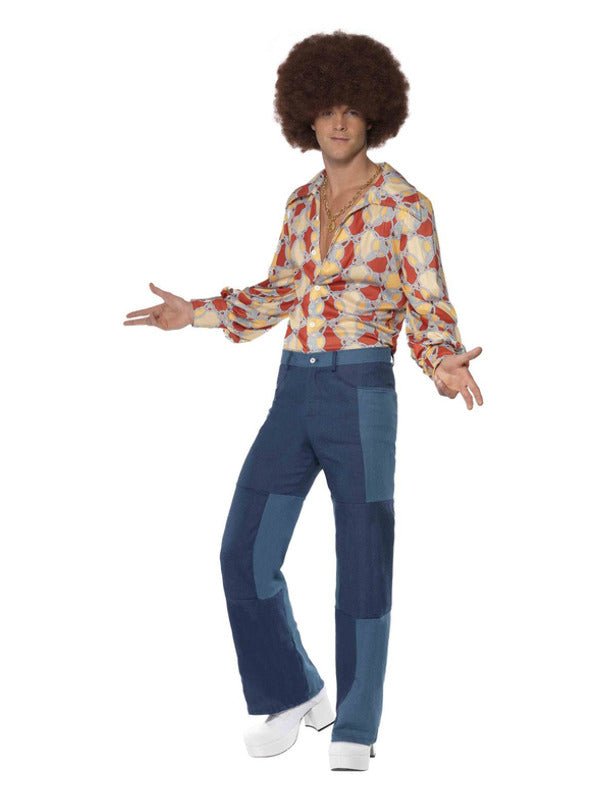 70s Deluxe Flared Trousers, Mens, Blue - Adult Weekender