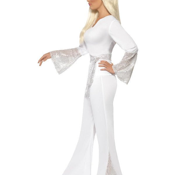 70s Disco Lady Costume, White - Adult Weekender