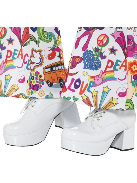 70s Mens Platform Shoes, White - Adult Weekender