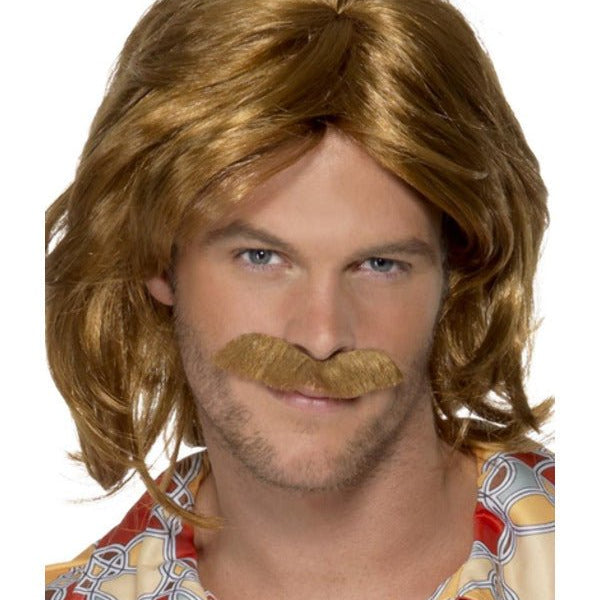 70s Super Trouper Wig & Moustache, Brown - Adult Weekender