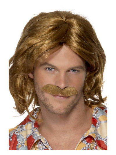 70s Super Trouper Wig &amp; Moustache, Brown - Adult Weekender