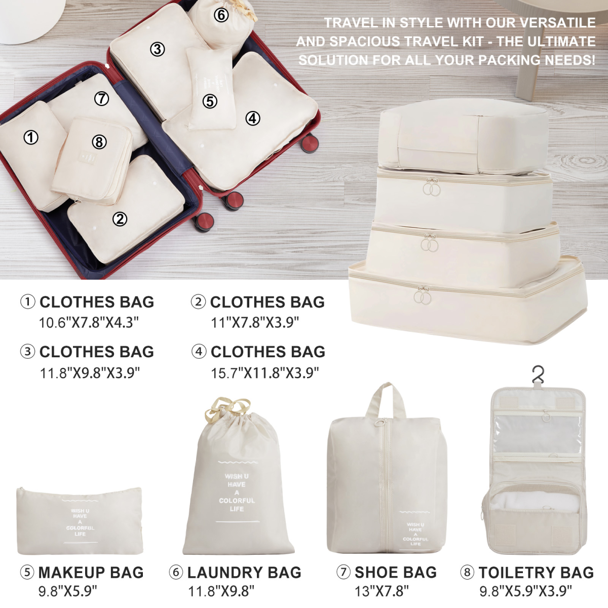 4-Piece Luggage Set with 2 Handbags & 8-Piece Toiletry Kit – Durable PP Suitcase (18in/20in/24in/28in) + 30L Travel Tote + 3L Crossbody Wash Bag – Iron Telescopic Handle – Red