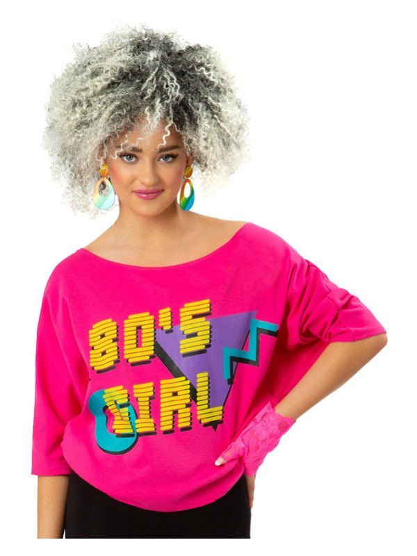 80s Girl Bat Wing T-Shirt, Neon Pink, Printed - Adult Weekender