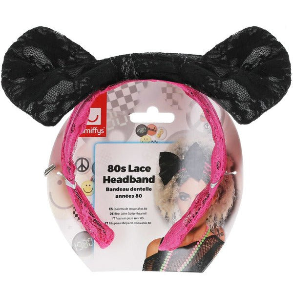 80s Lace Headband, Black & Pink - Adult Weekender