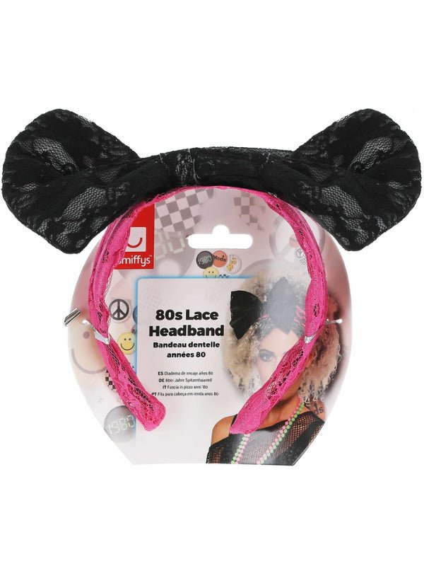 80s Lace Headband, Black &amp; Pink - Adult Weekender