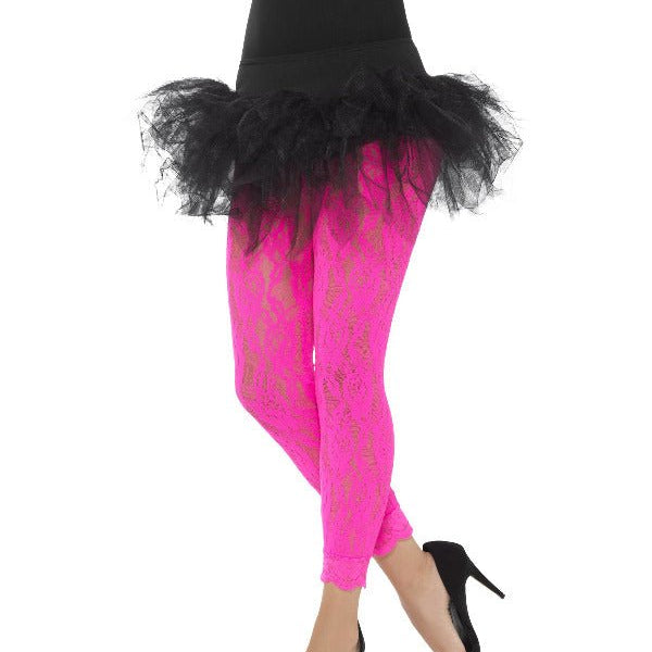 80s Lace Leggings, Neon Pink - Adult Weekender