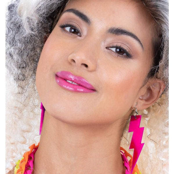 80s Neon Lightning Bolt Earrings, Pink - Adult Weekender