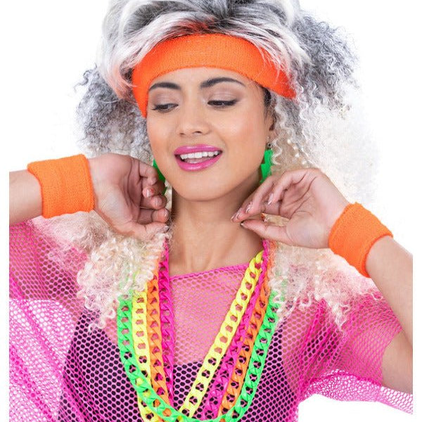 80s Neon Sweatbands, Orange - Adult Weekender