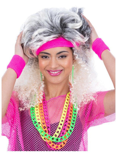 80s Neon Sweatbands, Pink - Adult Weekender