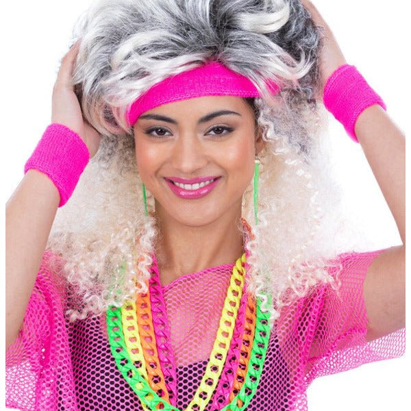 80s Neon Sweatbands, Pink - Adult Weekender