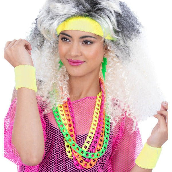 80s Neon Sweatbands, Yellow - Adult Weekender