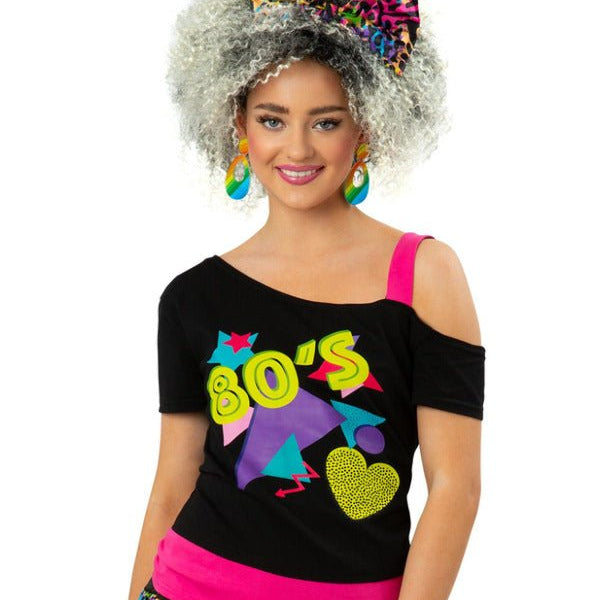 80s Off the Shoulder T-Shirt, Printed - Adult Weekender