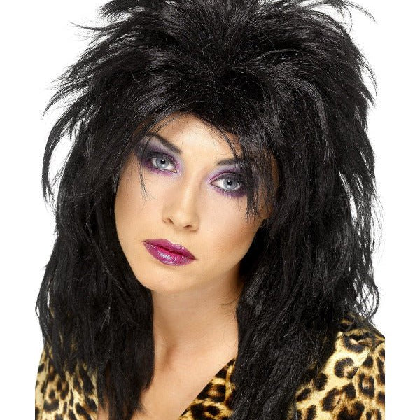 80s Popstar Wig, Black - Adult Weekender