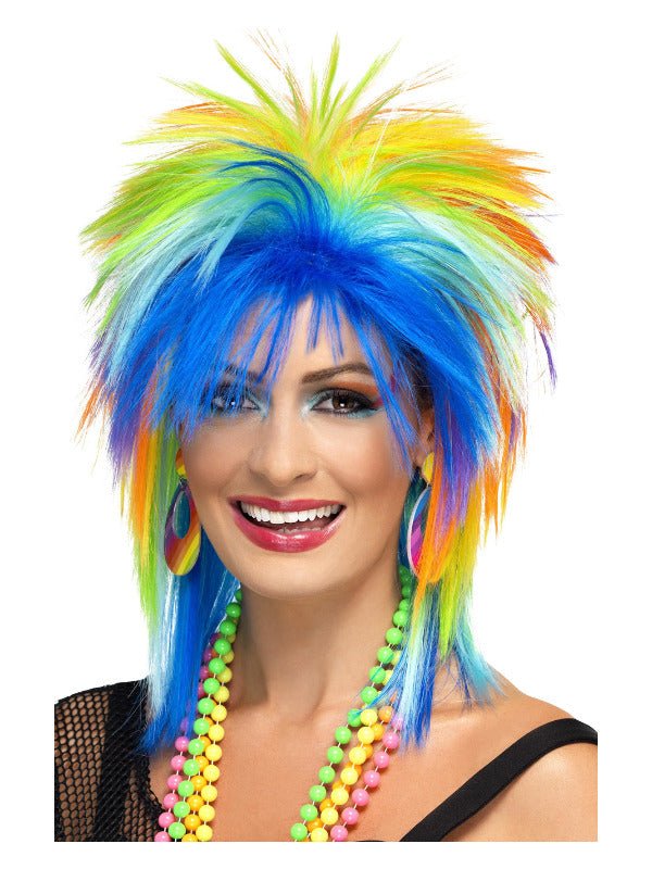 80s Rainbow Punk Wig, Multi - Coloured - Adult Weekender
