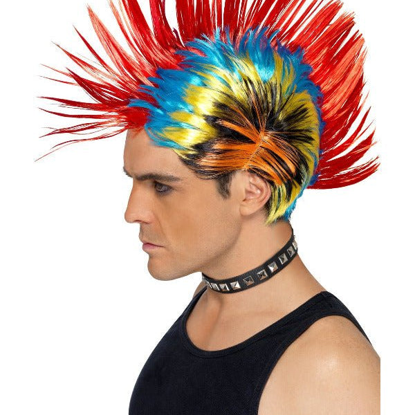 80s Street Punk Wig, Mohawk, Multi - Coloured - Adult Weekender