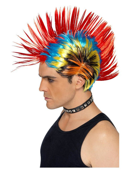 80s Street Punk Wig, Mohawk, Multi - Coloured - Adult Weekender