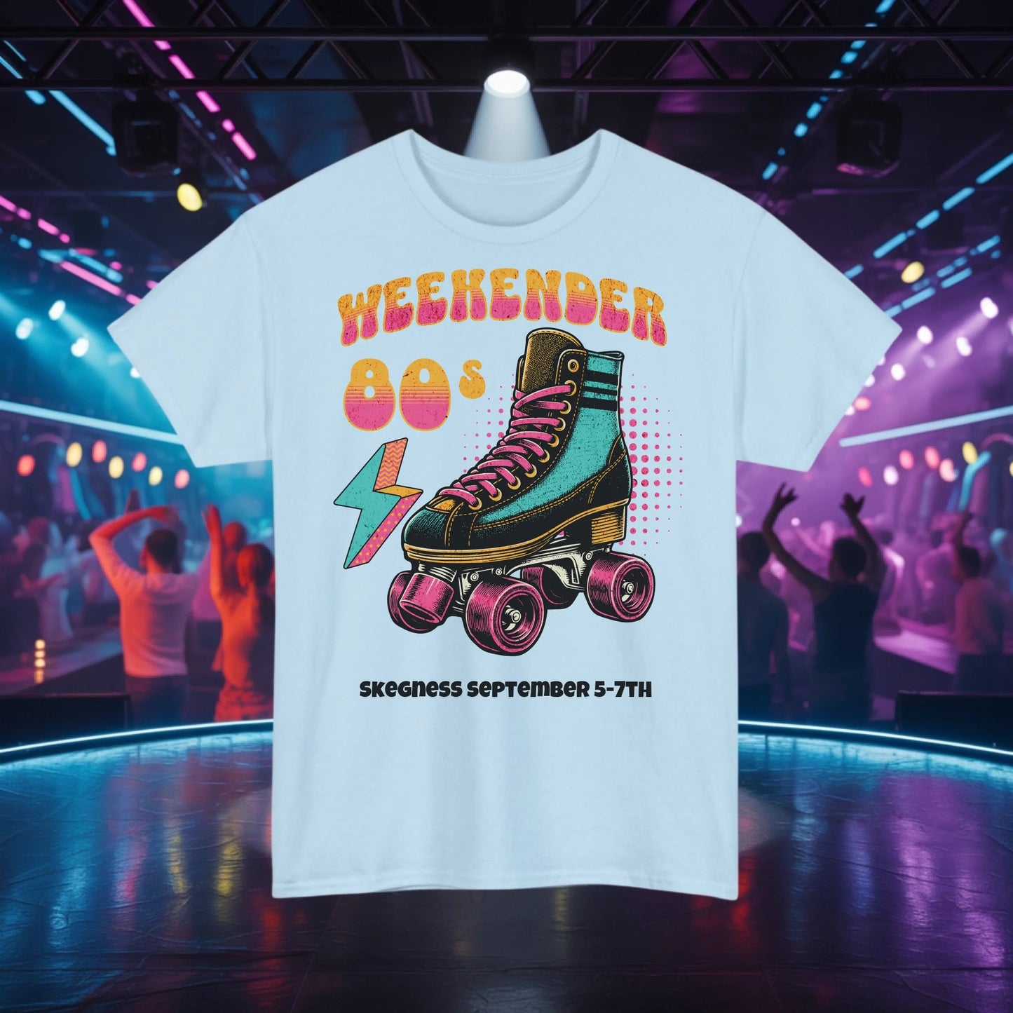 80s WEEKENDER Roller Disco - Adult Weekender Front and Back Personalised Unisex Heavy T-Shirt 80s - Adult Weekender