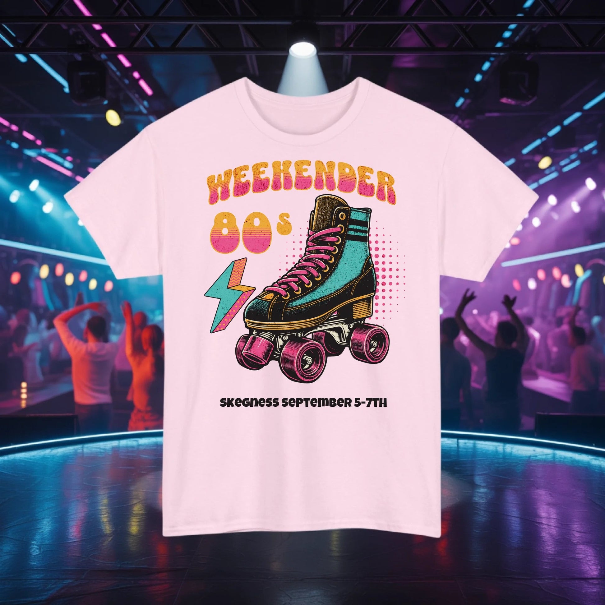 80s WEEKENDER Roller Disco - Adult Weekender Front and Back Personalised Unisex Heavy T-Shirt 80s - Adult Weekender