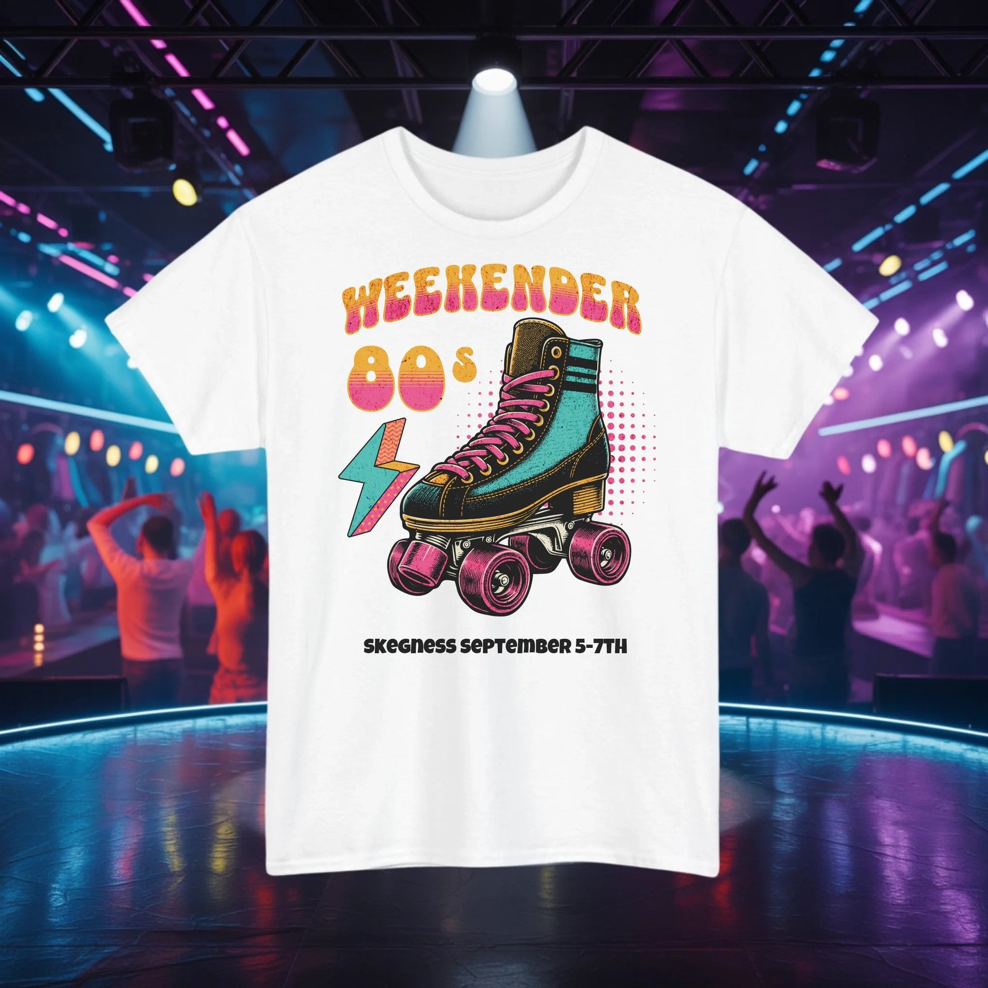 80s WEEKENDER Roller Disco - Adult Weekender Front and Back Personalised Unisex Heavy T-Shirt 80s - Adult Weekender