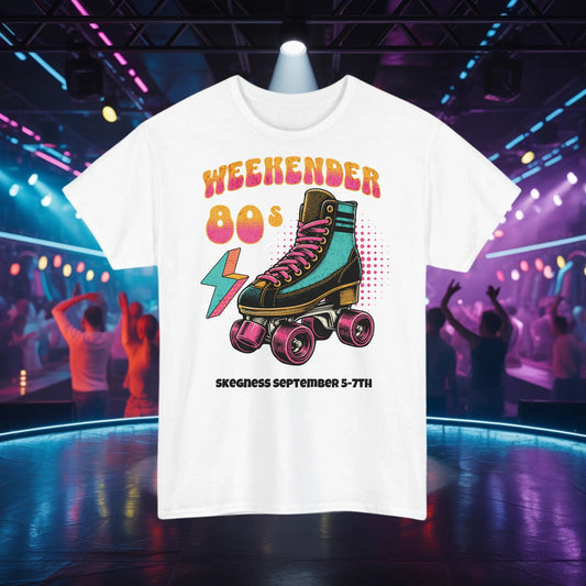 80s WEEKENDER Roller Disco - Adult Weekender Front and Back Personalised Unisex Heavy T-Shirt 80s - Adult Weekender